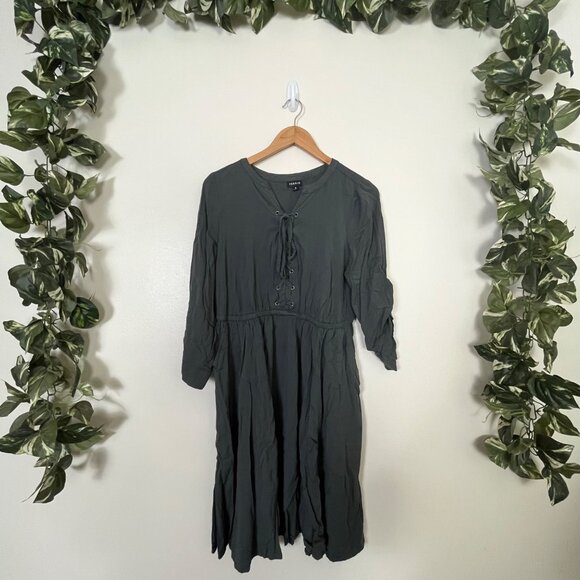 Torrid Mini Challis Lace Up Long Sleeve Shirt Dress Grey Women’s Size 0 / L - Picture 1 of 11